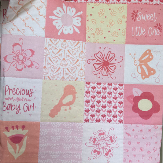 Baby Girl Quilt Pink Yellow Orange Flowers Bird Butterfly