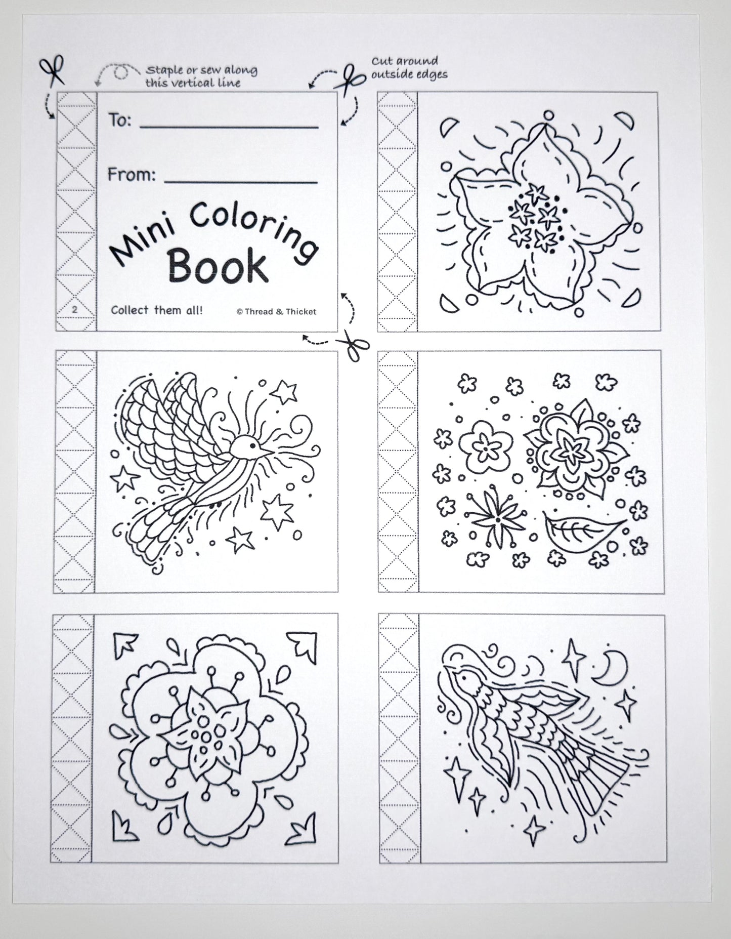 Mini Coloring Book - Birds & Flowers