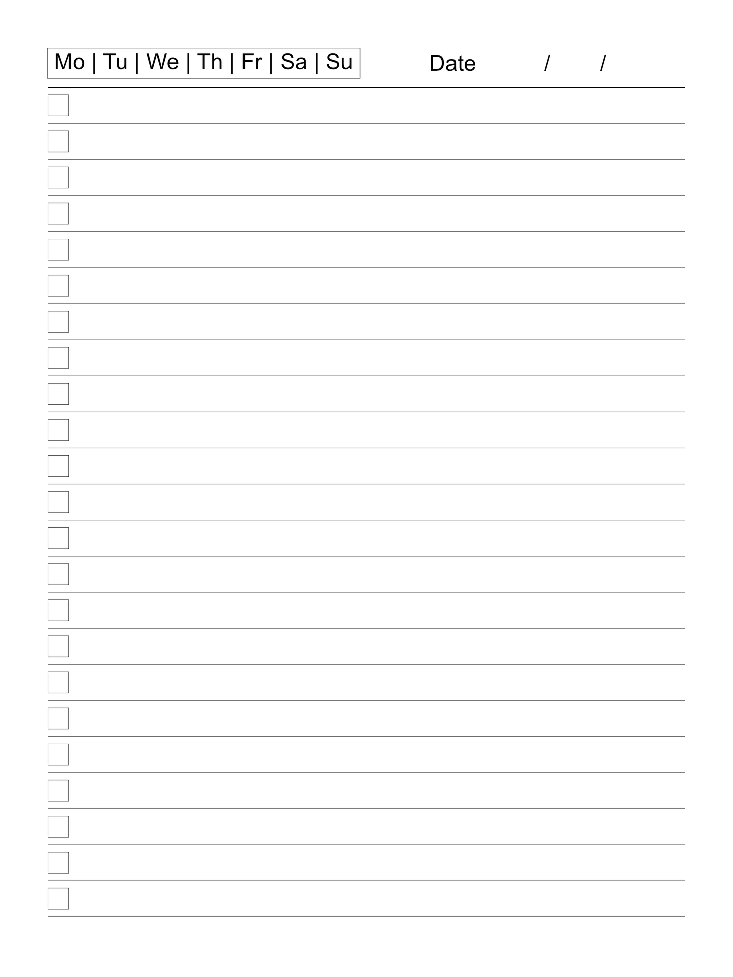 To Do lined full page checkboxes and date/day of the week. Supernote X2 Template for Nomad or Manta.