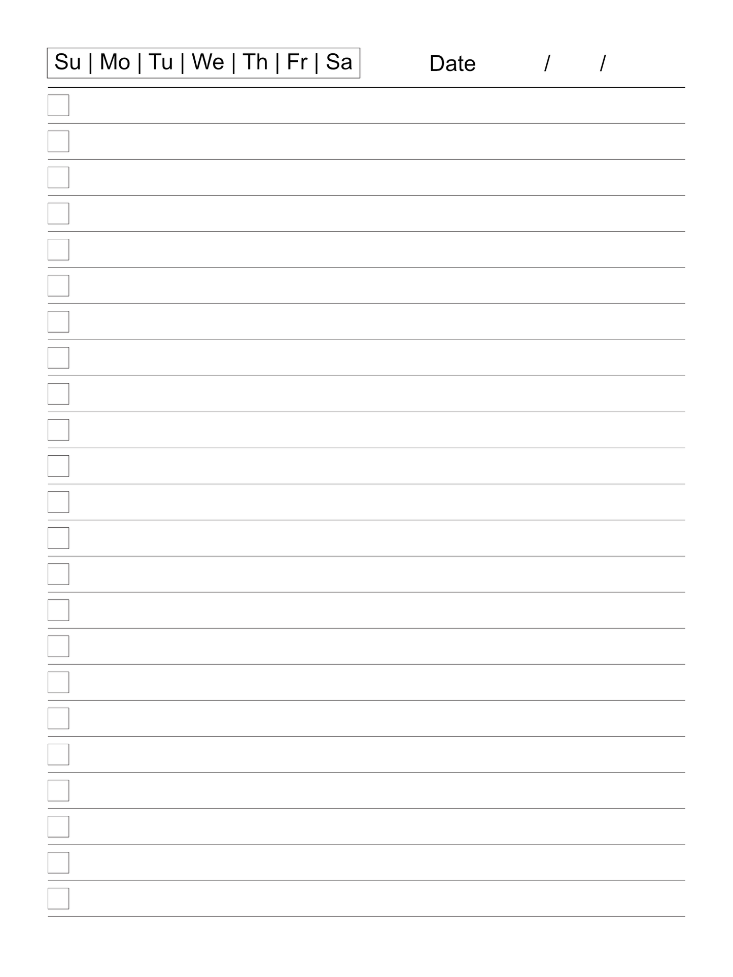 To Do lined full page checkboxes and date/day of the week. Supernote X2 Template for Nomad or Manta.