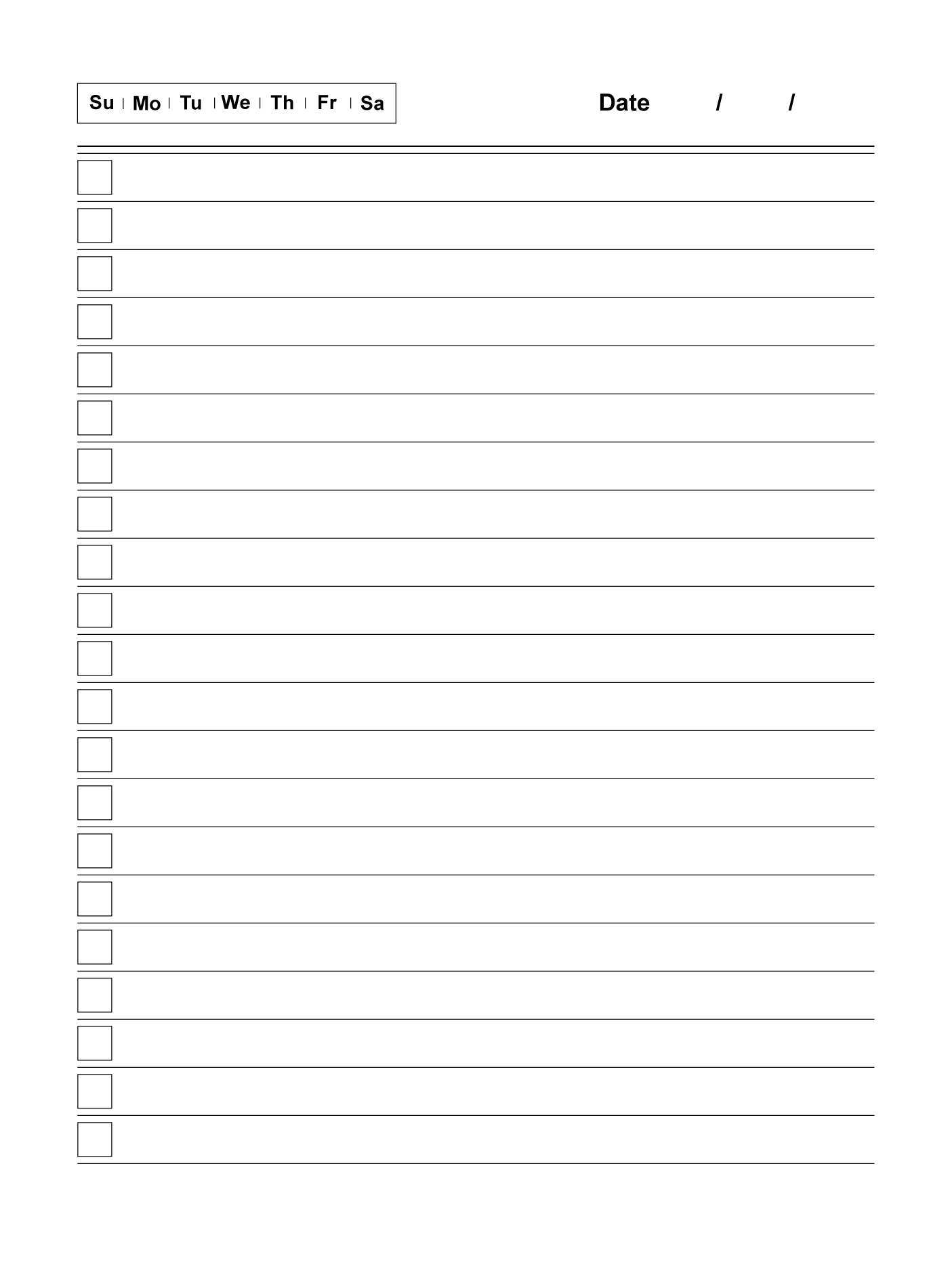 To Do lined full page checkboxes and date/day of the week. Supernote X2 Template for Nomad or Manta.