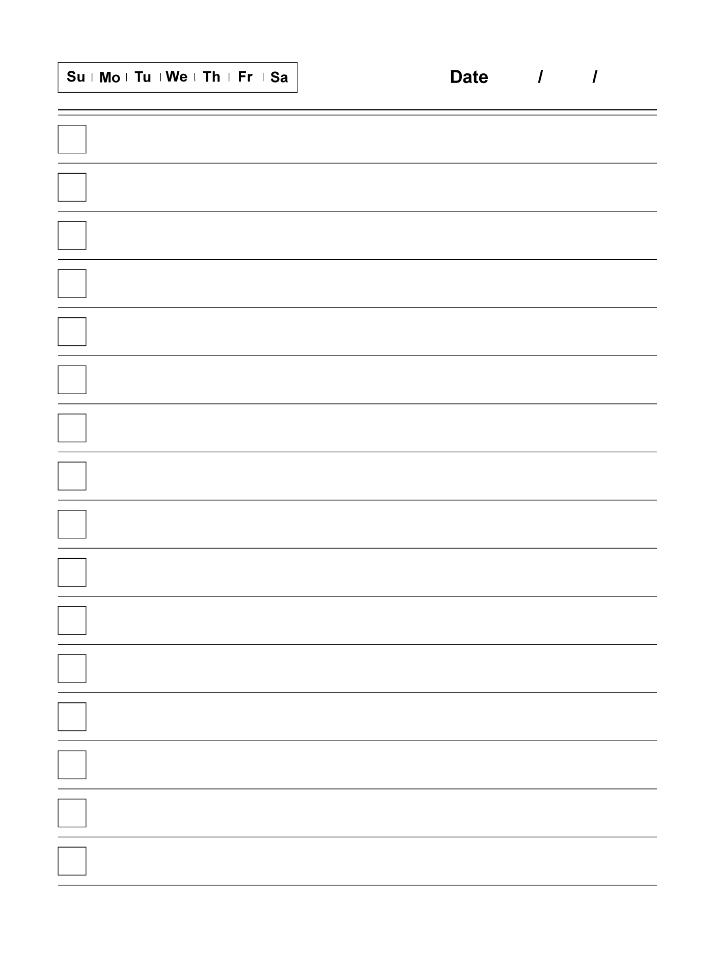 To Do lined full page checkboxes and date/day of the week. Supernote X2 Template for Nomad or Manta.