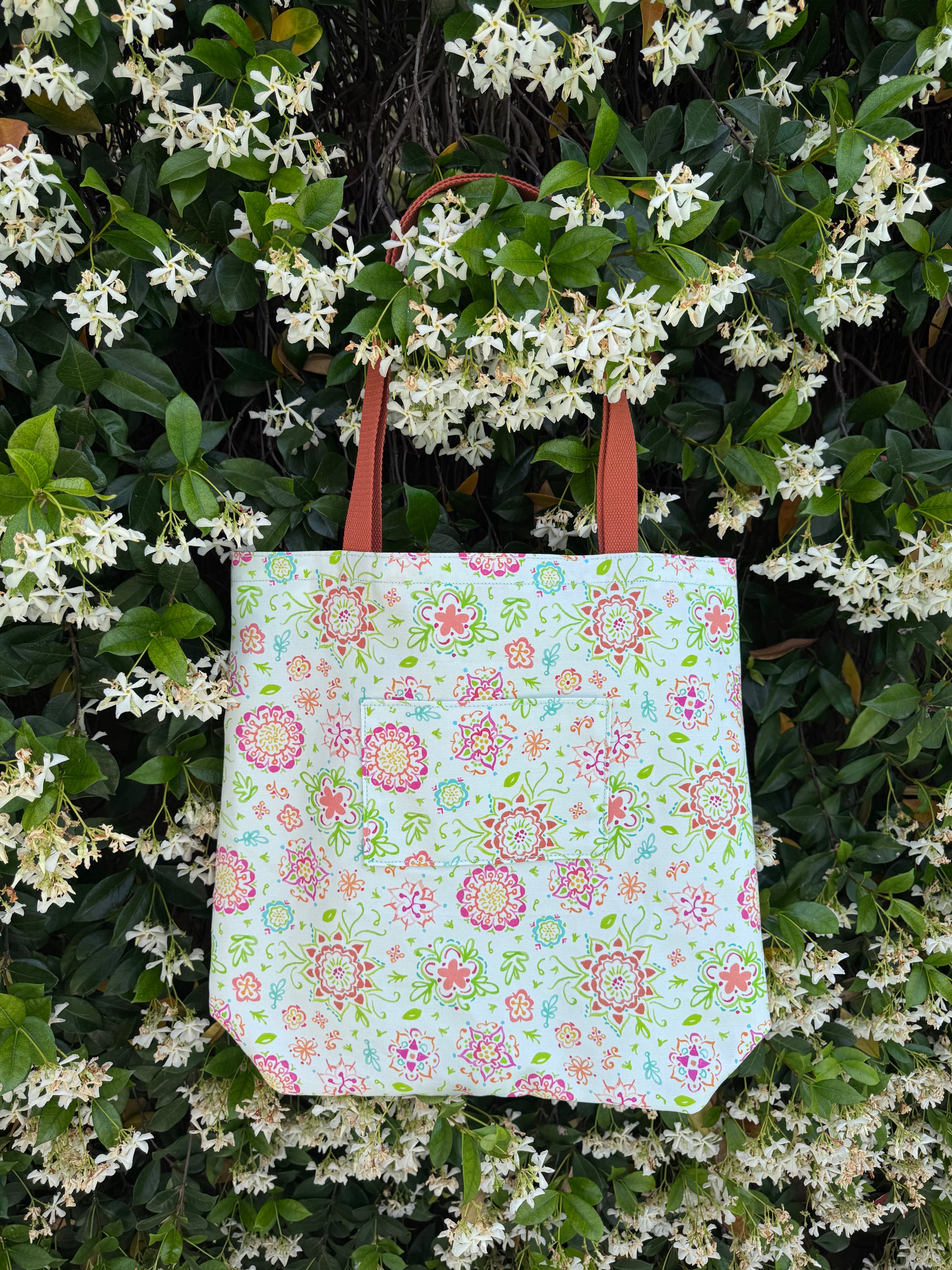 Hand painted watercolor floral market tote bag