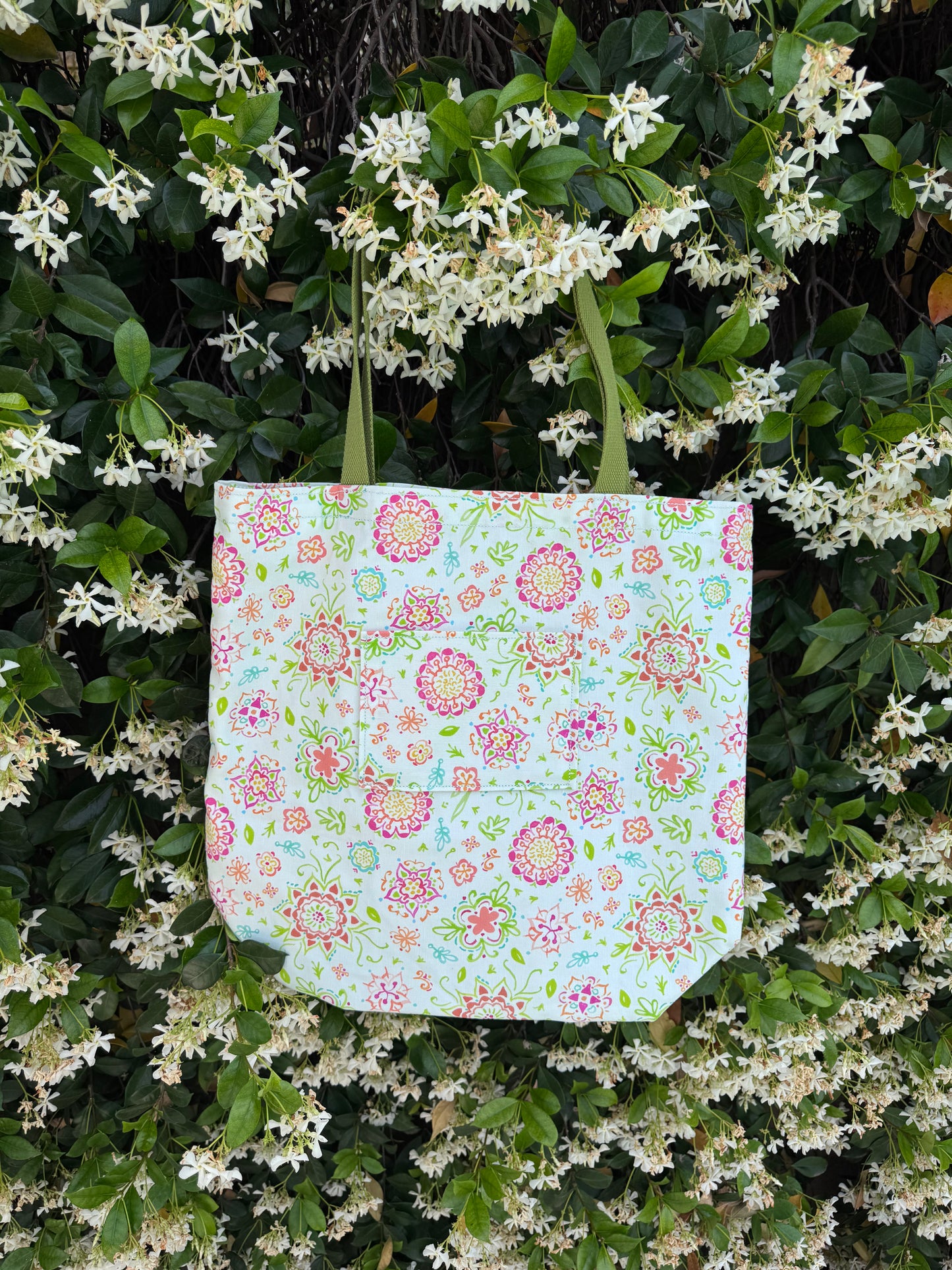Canvas tote bag with pocket for books and groceries