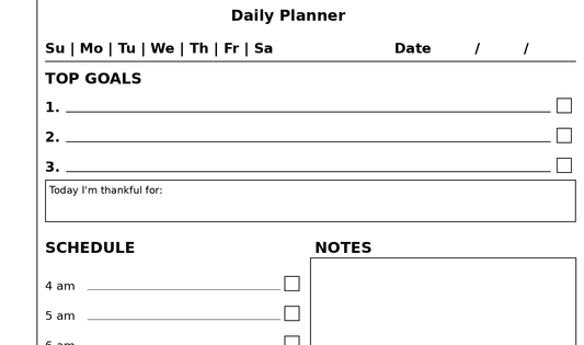Nomad Daily Planner - Left Toolbar, Sunday Start