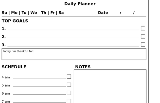 Nomad Daily Planner - Right Toolbar, Sunday Start