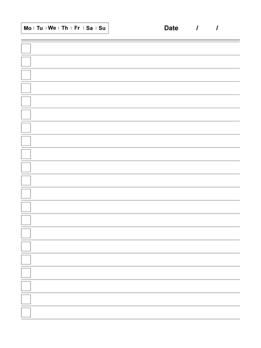 To Do lined full page checkboxes and date/day of the week. Supernote X2 Template for Nomad or Manta.