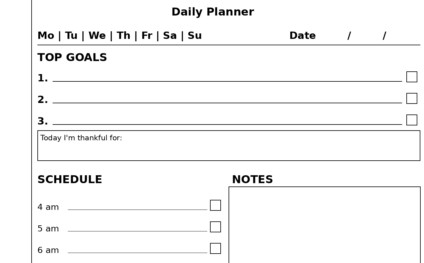 Nomad Daily Planner - Left Toolbar, Monday Start